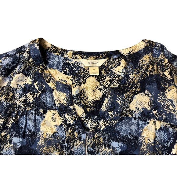 CJ Banks Blouse Womens 1X Blue Beige Cream Rayon 3/4 Sleeve Used - Picture 6 of 16